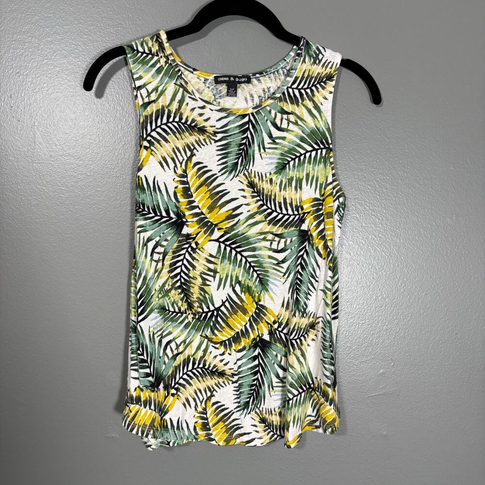 Cable & Gauge Women's Linen Blend Tropical Resort Tank Top - Size Small - Cutout